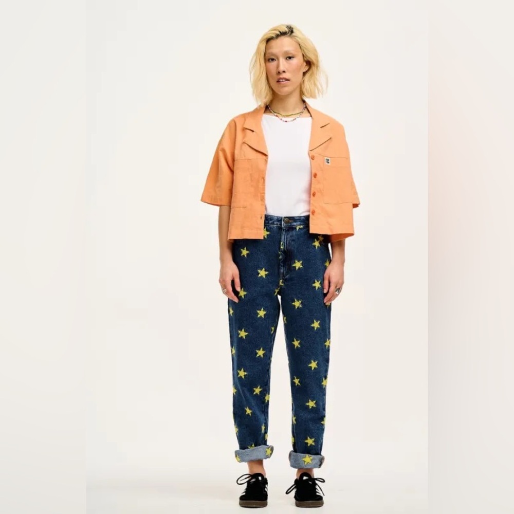 Lucy & Yak | Dana -Mom Denim Jeans Solange Star Embroidery UK12/US8 Straight Leg